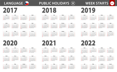 2017-2022 year calendar in czech language week vector