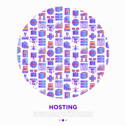 hosting concept in circle thin line icons vps vector image
