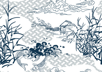 Japanese chinese design sketch ink paint style vector