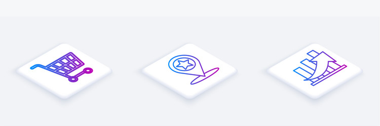 set isometric line shopping cart map pointer vector image