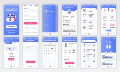 set of ui ux gui screens medicine app flat design vector image