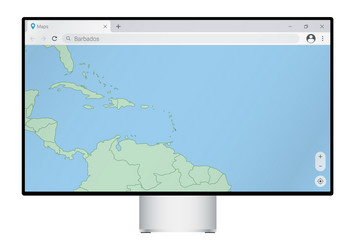 computer monitor with map of barbados in browser vector image