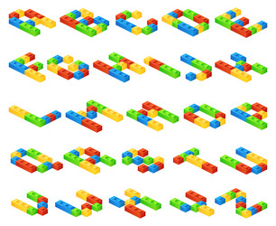 isometric 3d alphabet letters made of plastic vector