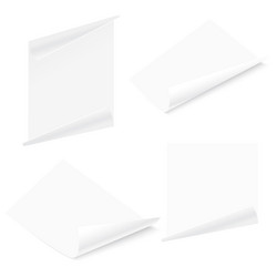 Set of 3d flyer curved corner paper sheets mock vector