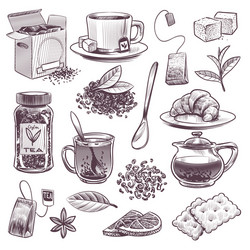 Hand drawn sketch tea set Royalty Free Vector Image
