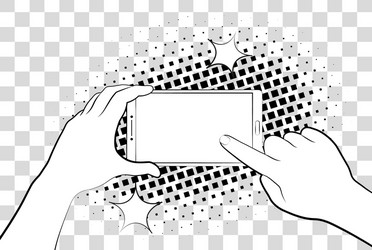 Comic phone with halftone shadows hand holding vector