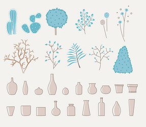 Doodle vases and flower design vector