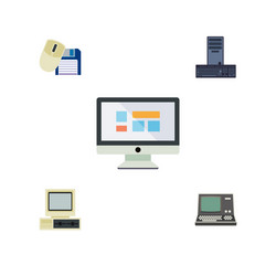 Flat icon laptop set of computer mouse processor vector