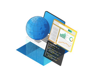 flat isometric concept of web analytics data vector image