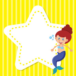 frame template design with mermaid on yellow vector image