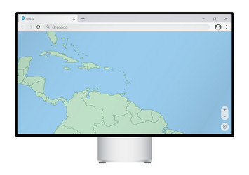 computer monitor with map of grenada in browser vector image