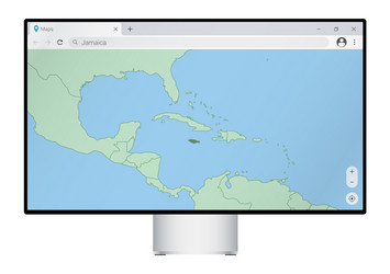 computer monitor with map of jamaica in browser vector