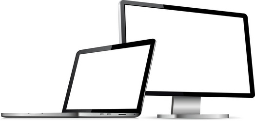 Isolated computer display and laptop with empty vector