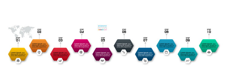 model row hexagonal shape design 10 steps can vector image