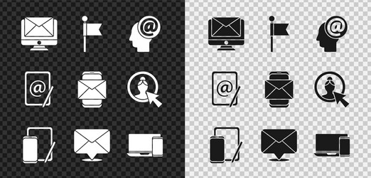 Set monitor and envelope location marker mail e vector