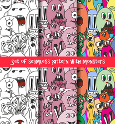 set of abstract seamless pattern with monsters vector image