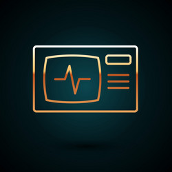 gold line computer monitor with cardiogram icon vector image