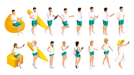 Isometrics set of people 3d teenagers vector