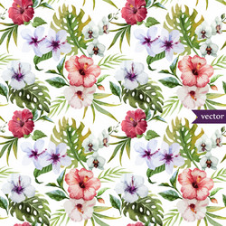 Tropical Watercolor Floral Pattern Vector Image