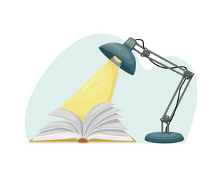 An open book on table with a lamp vector