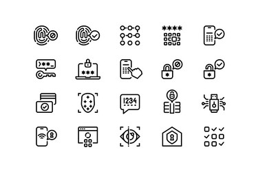 app security line icons face detection pin-code vector image