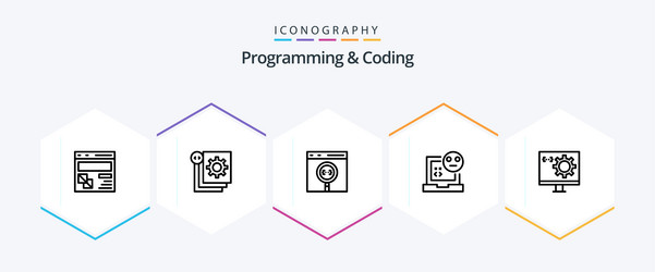 programming and coding 25 line icon pack vector image