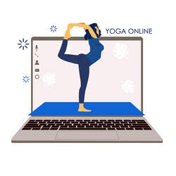 Yoga online girl coach holds a lesson vector