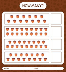 how many counting game with acorn worksheet vector image