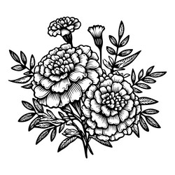 october marigold flower tattoo drawing Vector Image