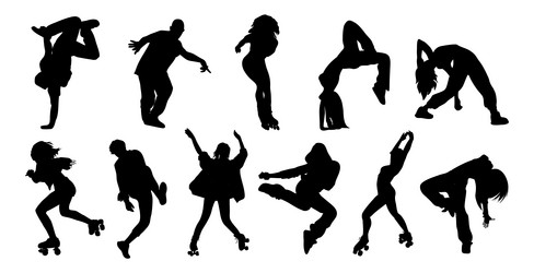 silhouettes set of young people dancing Vector Image