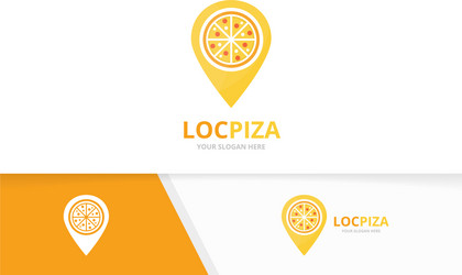 Pizza and map pointer logo combination vector