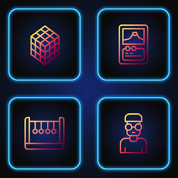 set line nerd geek pendulum rubik cube and card vector image