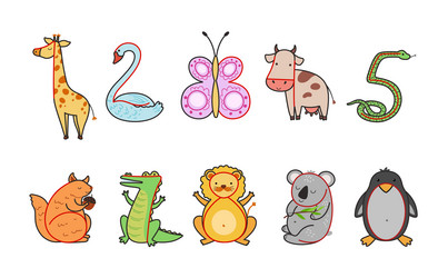 draw animal from digit learn to count write vector image