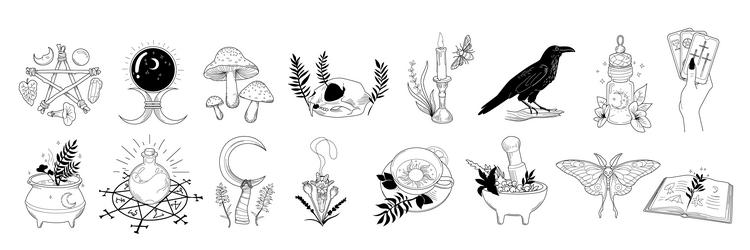 elements of magic boho style halloween objects vector image