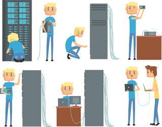 network engineer administrator working in data vector image