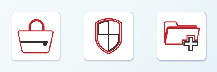 set line add new folder handbag and shield icon vector image