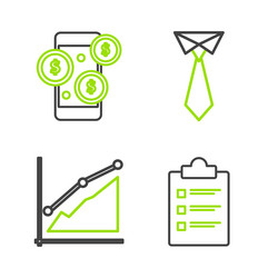 Set line clipboard with checklist pie chart vector