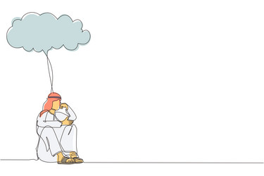 Single one line drawing robot walking under rain Vector Image