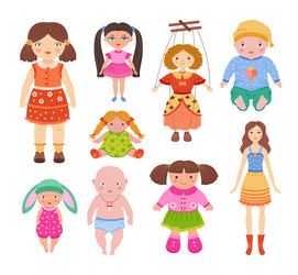 cartoon dolls beautiful girl toy in dress child vector