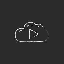 cloud with play button icon drawn in chalk vector image