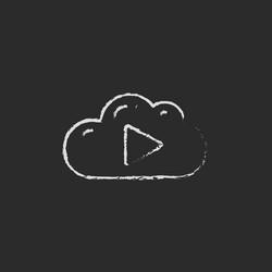 Cloud with play button icon drawn in chalk vector