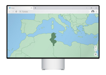computer monitor with map of tunisia in browser vector image