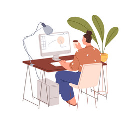 creative freelance worker at workplace home vector