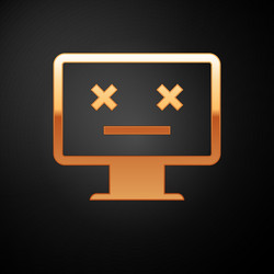 gold dead monitor icon isolated on black vector