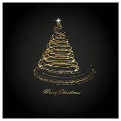 Golden christmas tree on a black background vector