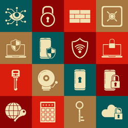 set cloud computing lock smartphone with closed vector image