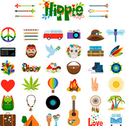Colorful Hippie Icons Collection Vector Image