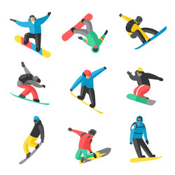 snowboarder jump in different pose on white vector