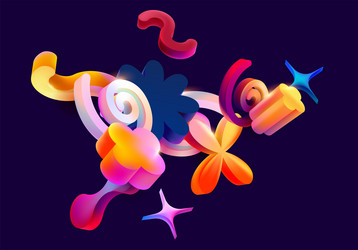 abstract colorful 3d shapes on dark background vector image