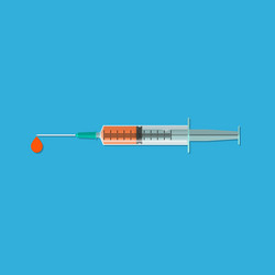 syringe on a blue background with drop vector